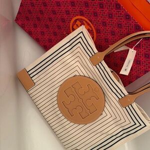 Tory Burch Tan Striped Tote Firm on price !!!